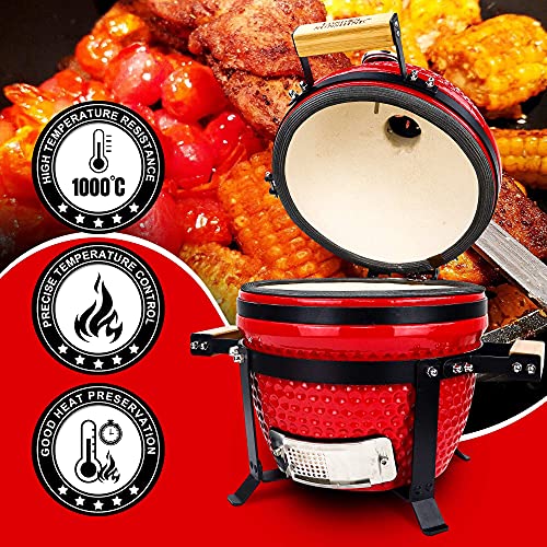 Red 13 inch Portable Ceramic Charcoal Kamado Grill N899