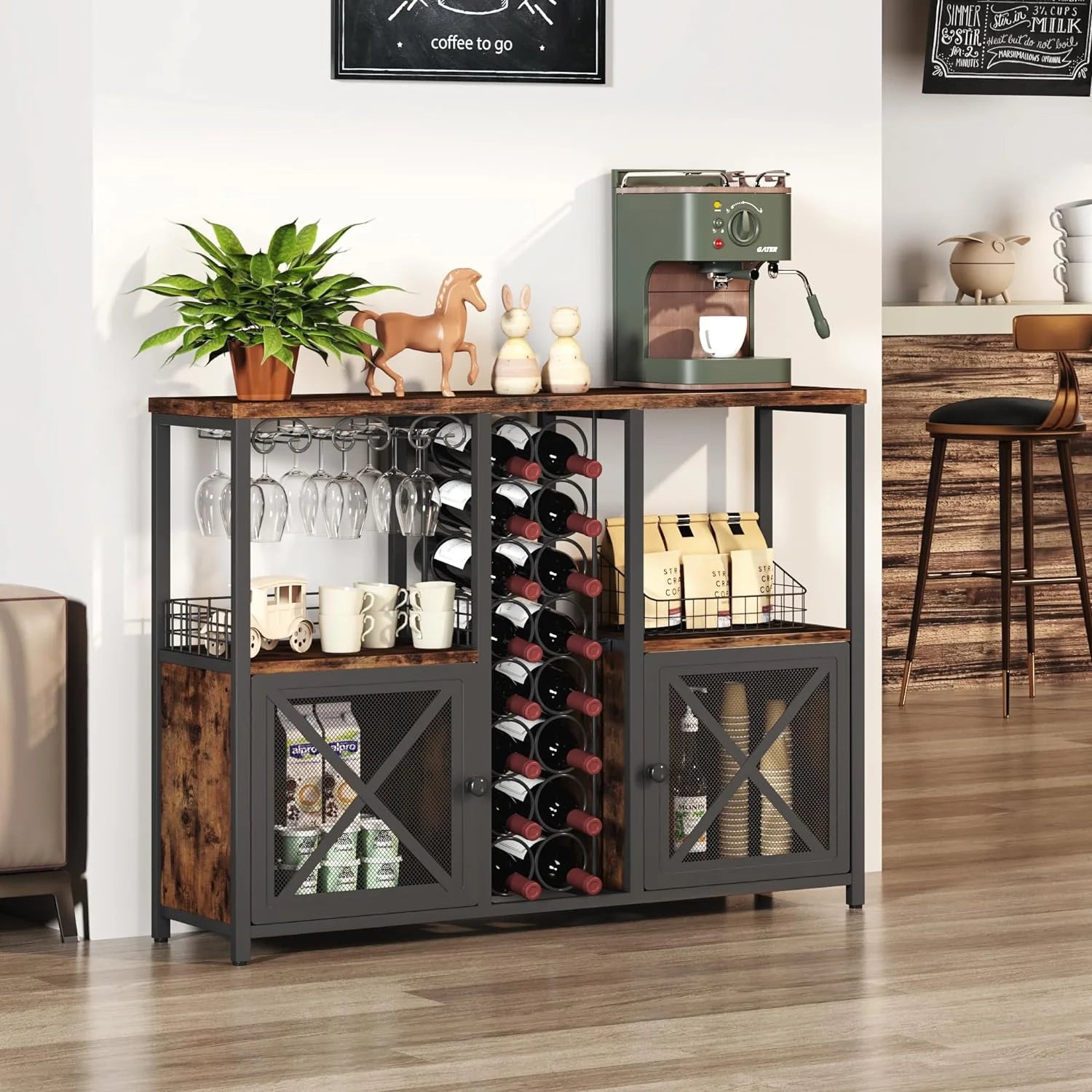 Wooded Coffee Bar Cabinet with Storage Sideboard E195