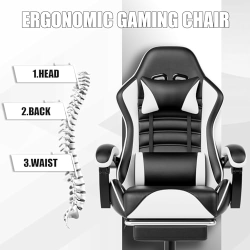 Blue PU Leather Ergonomic Gaming Chair with Footrest R2872