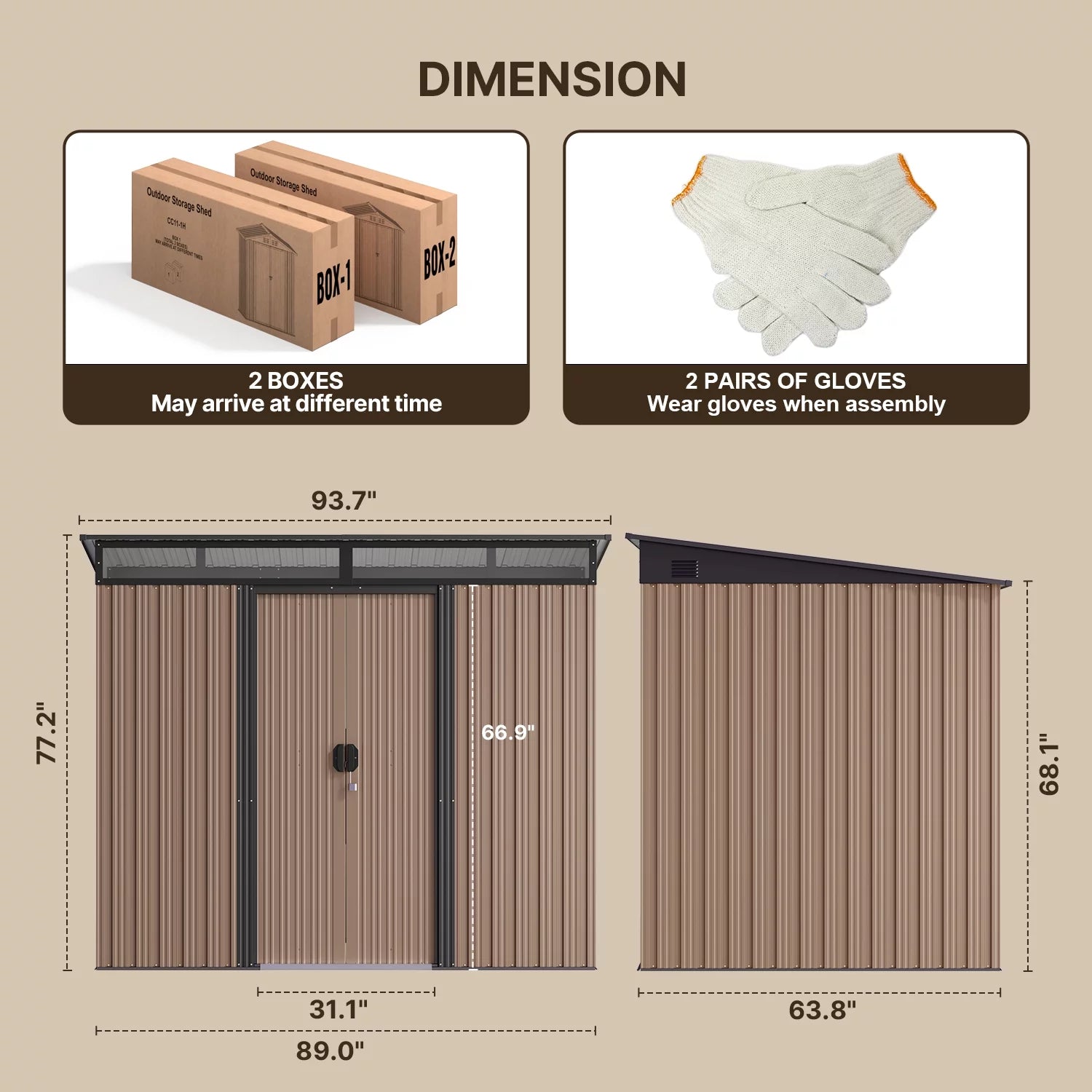 Light Brown 8'x6' Outdoor Storage Shed with Sliding Doors S228