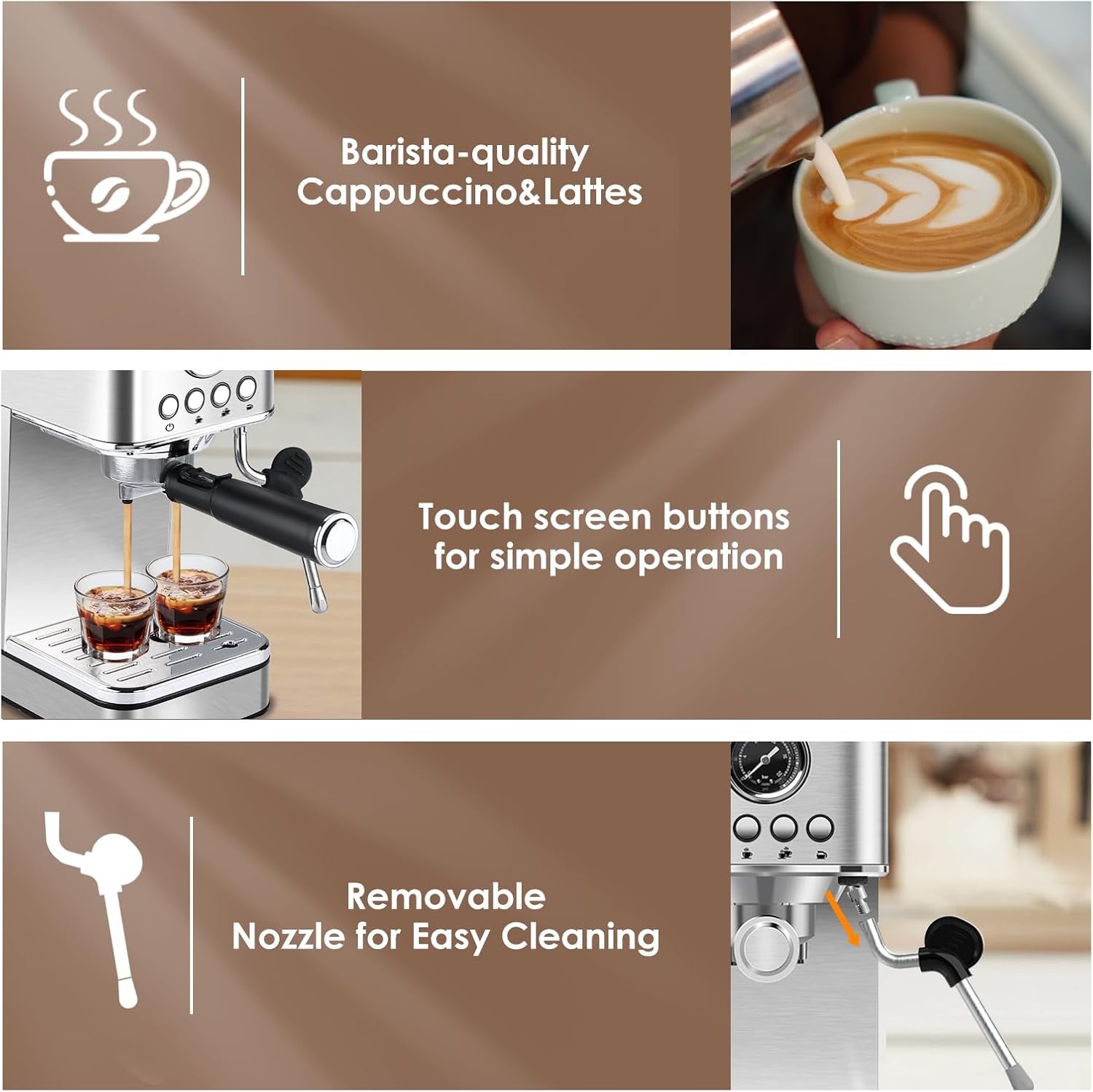 Stainless Steel Espresso Machine with Milk Frother U6468