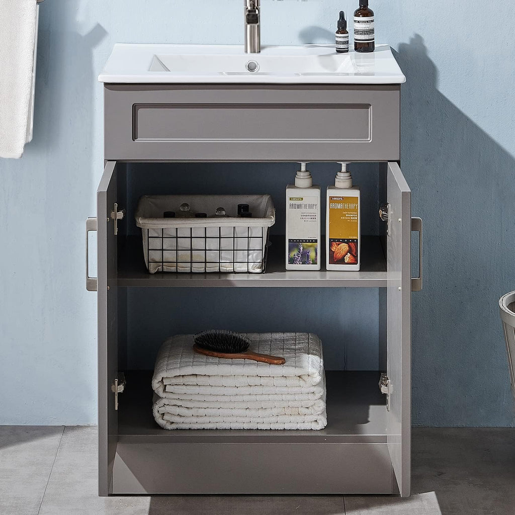 Gray 24 Inch Bathroom Vanity with Sink and White Ceramic Vessel Basin Top V276