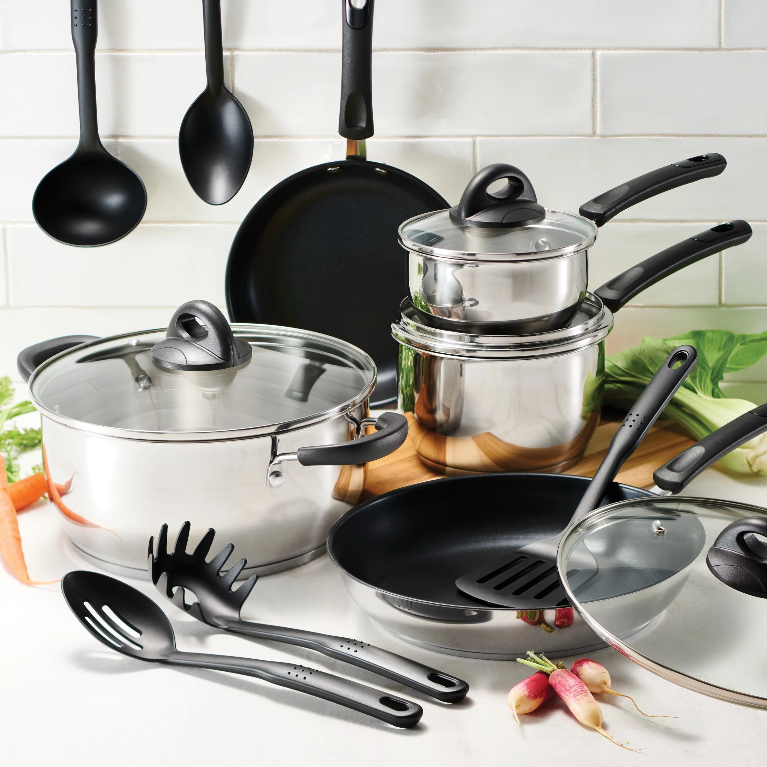 14 Pc Stainless Steel Tri-Ply Base Cookware Set W728394