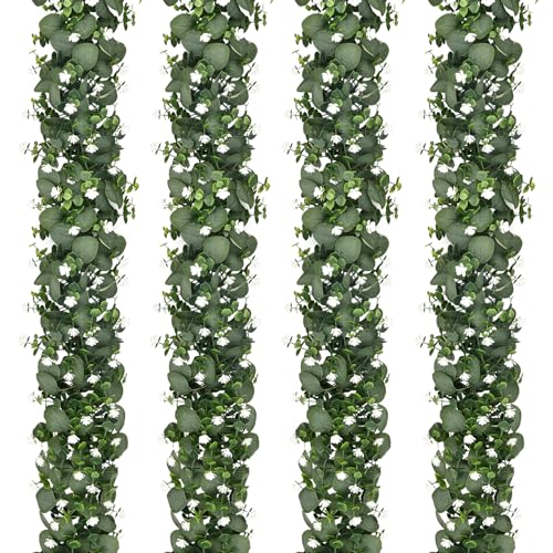 2 Packs 12 FT Artificial Eucalyptus Garland with Boxwood Flowers J163553