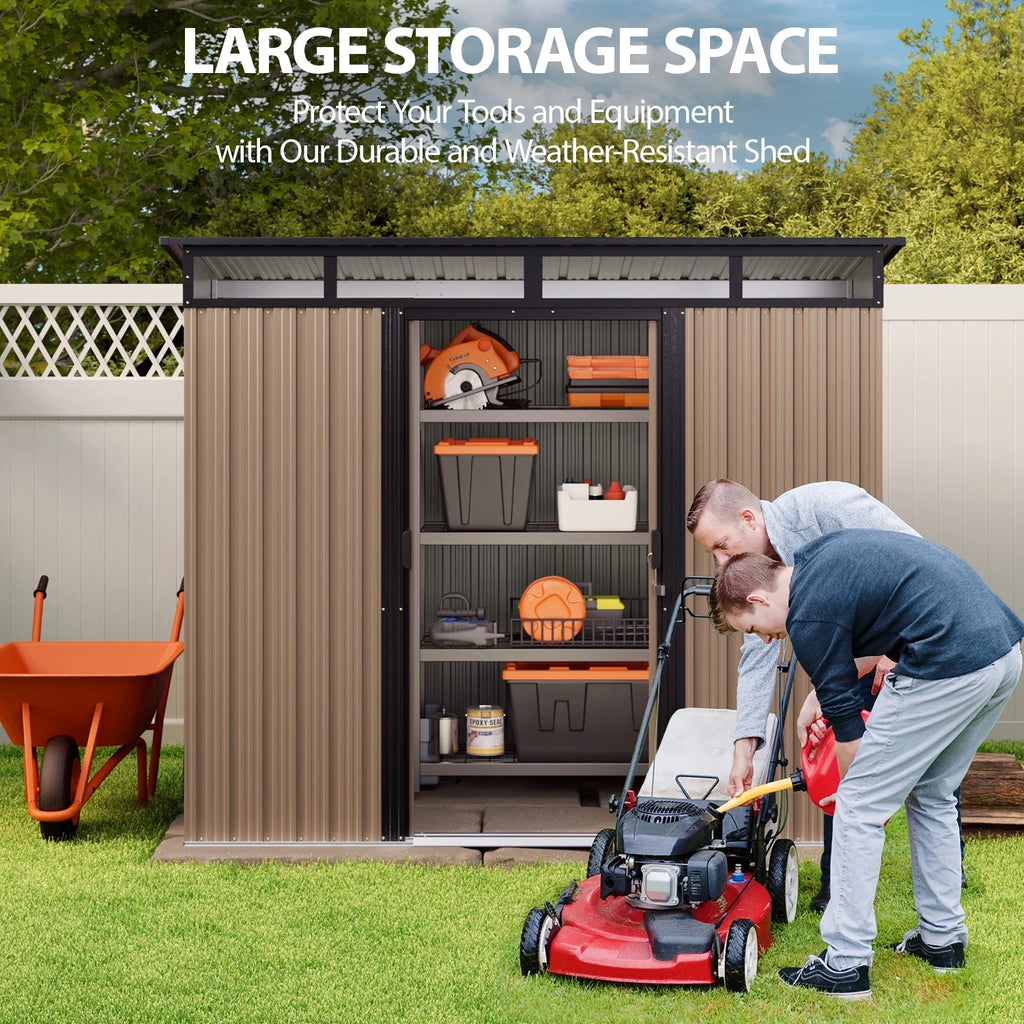 Light Brown 8'x6' Outdoor Storage Shed with Sliding Doors S228