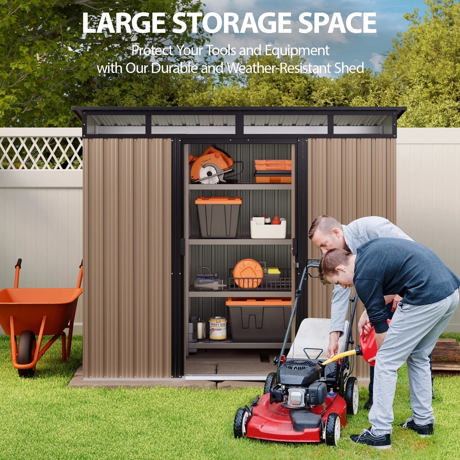 Light Brown 8'x6' Outdoor Storage Shed with Sliding Doors S228