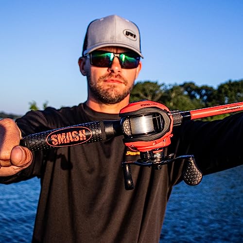 Fluorescent Red Baitcast Reel and Fishing Rod Combo B386348