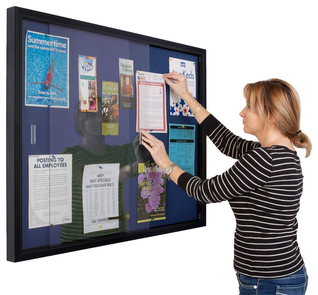 48 inch x 36 inch Blue Fabric Sliding Glass Doors Bulletin Board U50621