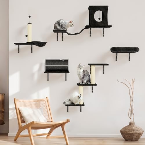 Black 7-in-1 Wall Mounted Cat Climber Set Y144