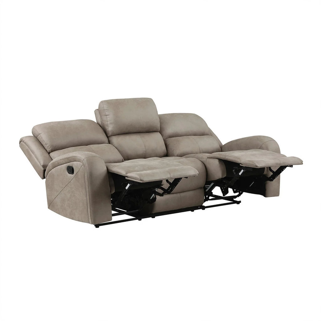 Polished Microfiber Double Reclining Sofa in Brown U4187