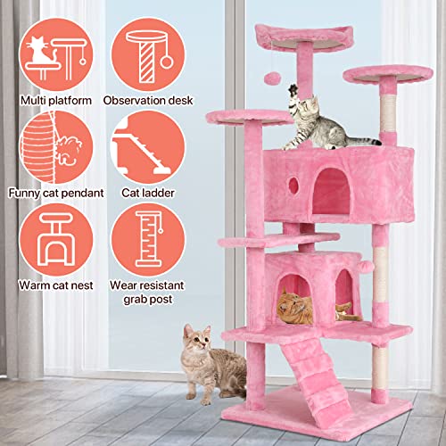 54in Cat Tree Cat Climbing Tower with Scratching Post O80828