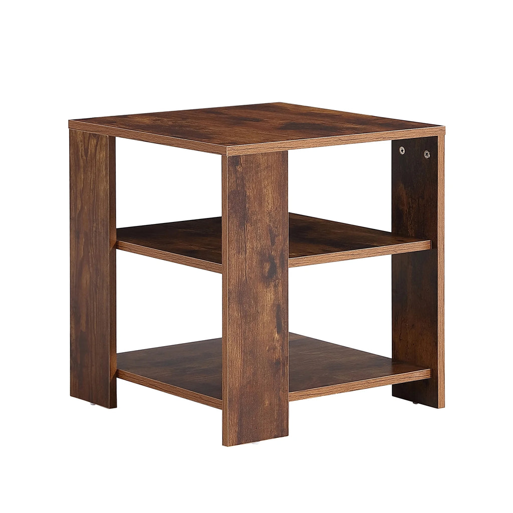 Brown Wood Small End Table with 2 Shelves L67313