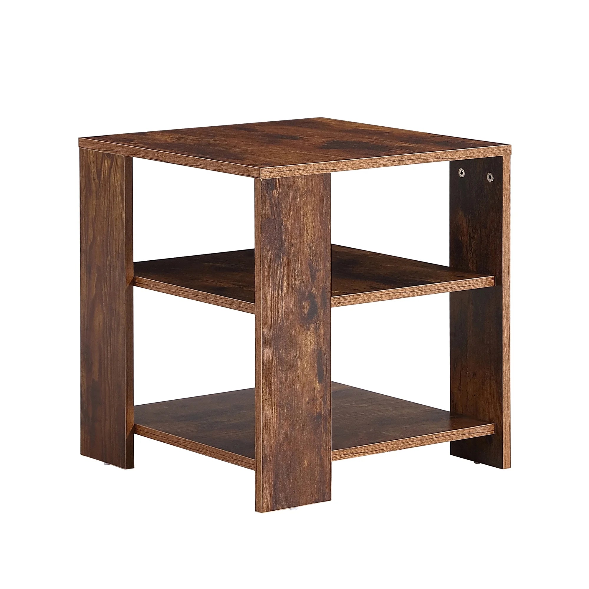 Brown Wood Small End Table with 2 Shelves L67313