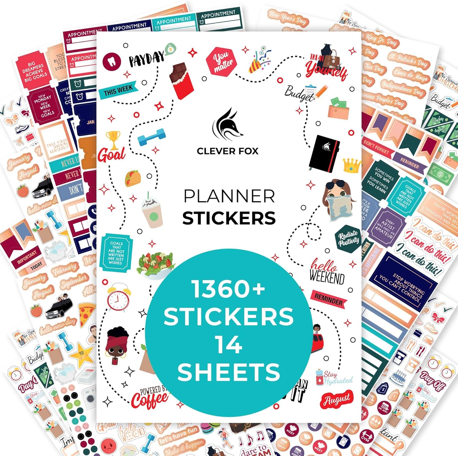 14 Sheets Set of 1360+ Planner Stickers N935