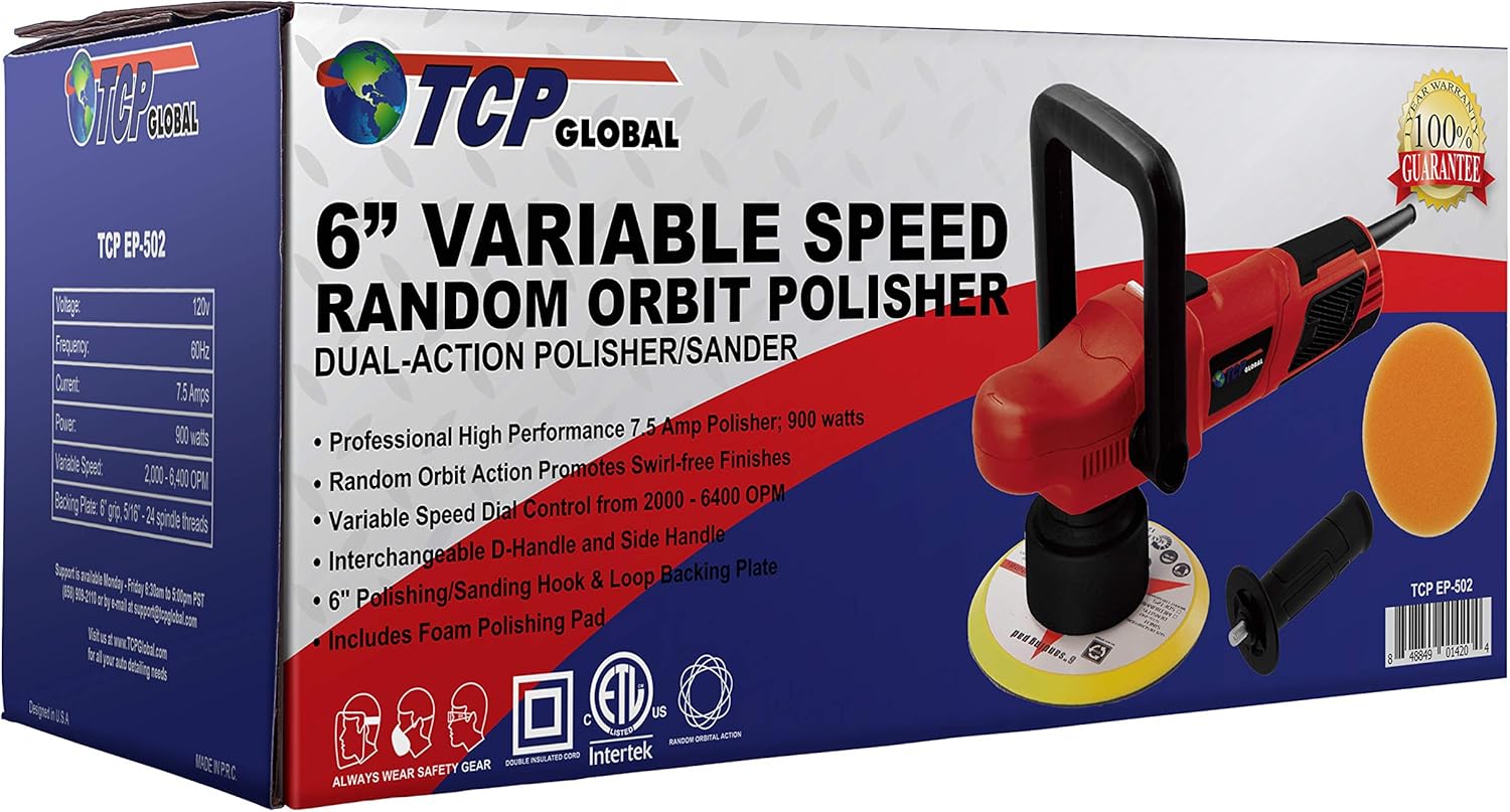 Variable Speed Random Orbit Dual-Action Polisher with 6 Pad Buffing and Polishing Kit O66450