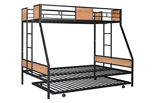Black Twin Over Full Metal Bunk Bed Frame with Trundle X987704