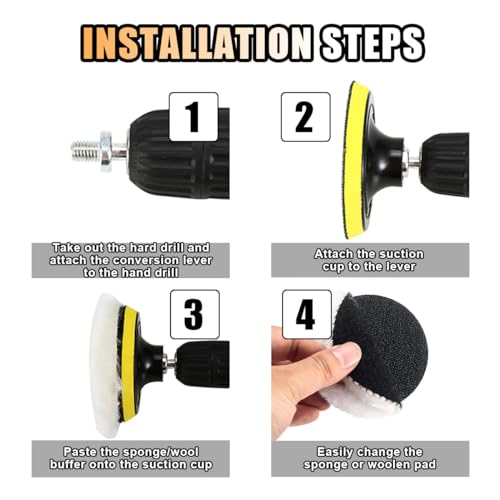 7PCS 3 Inch Car Wool Polishing Buffing Pads with M10 Drill Adapter E493780