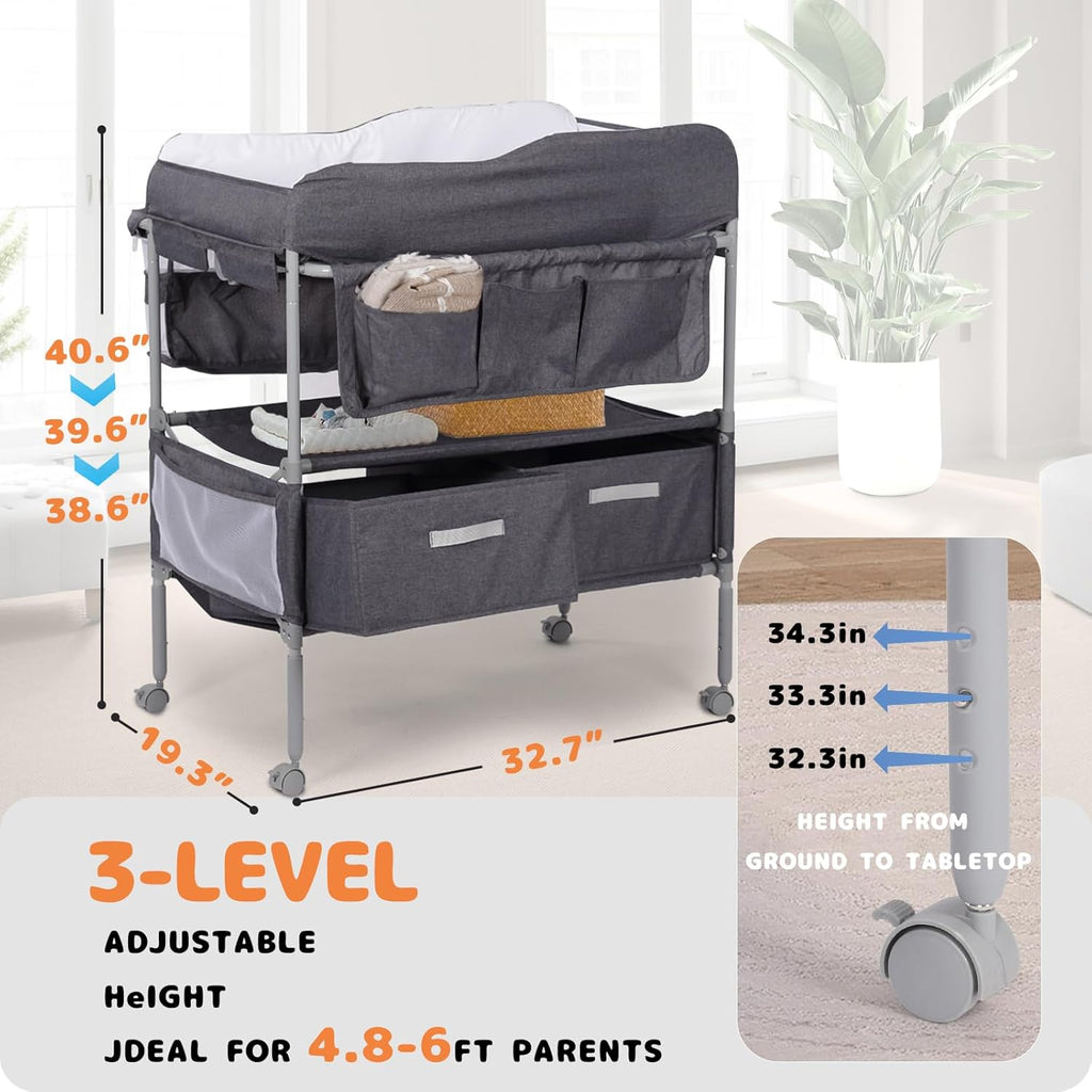 Portable Foldable Changing Table with 2 Storage Baskets I48303