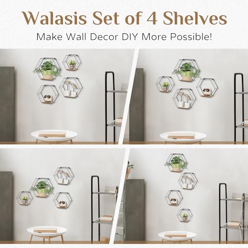 Black Metal Hexagon Shelves Set of 4 Y207