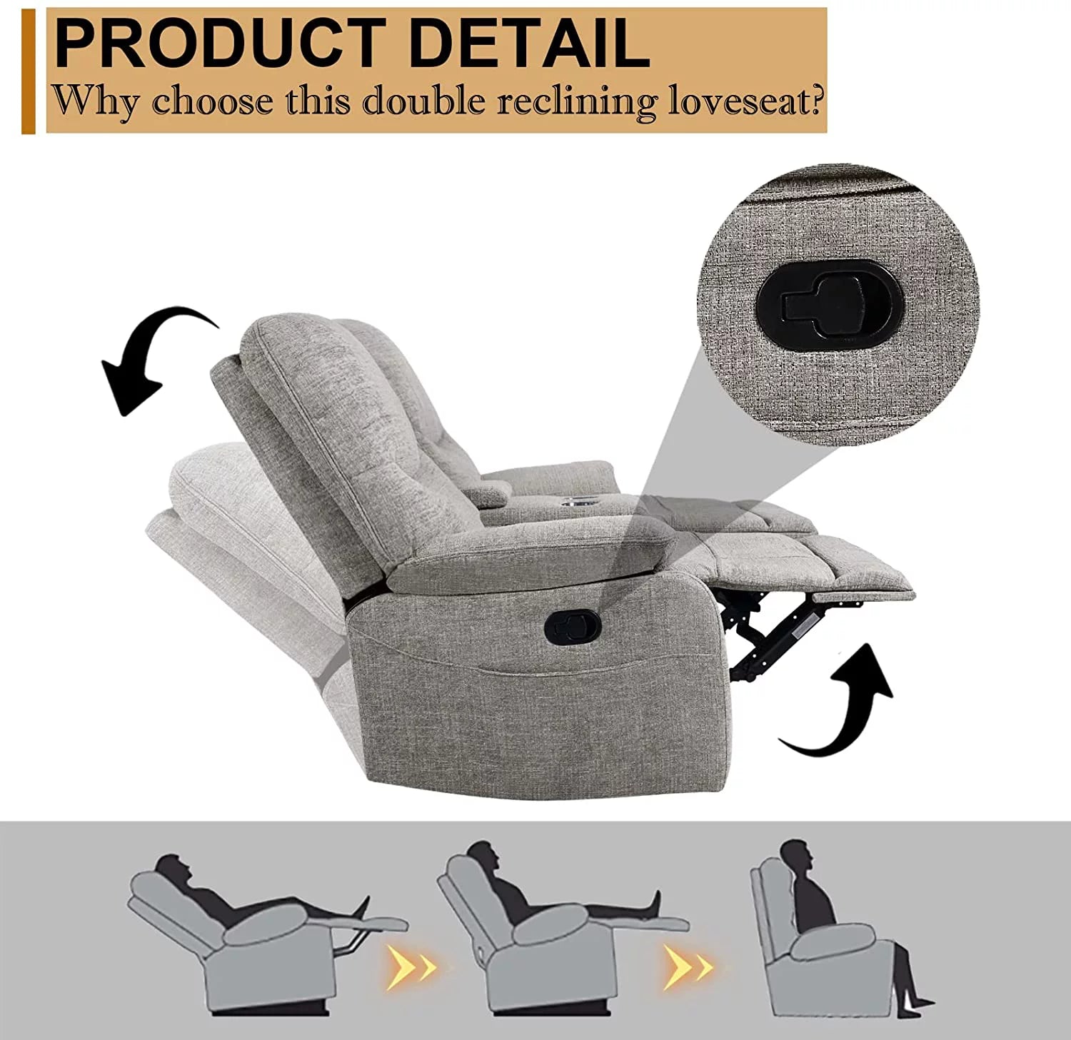 Fabric Double Reclining Loveseat with Console D429