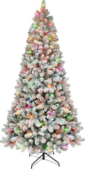 6.5 ft Pre-lit Flocked Virginia Pine Tree 787 Tips 300 UL Multi-Color Lights R855696