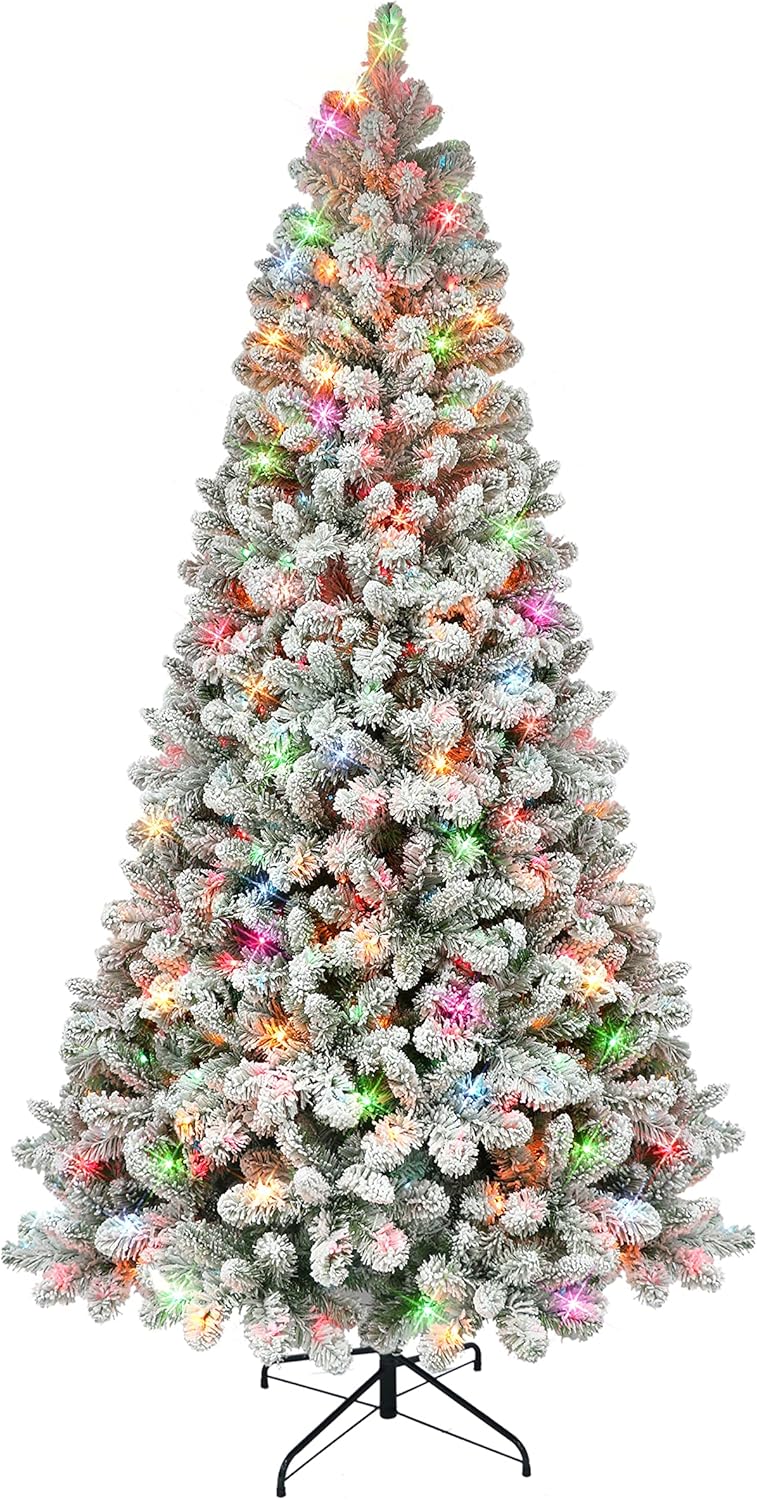 6.5 ft Pre-lit Flocked Virginia Pine Tree 787 Tips 300 UL Multi-Color Lights R855696