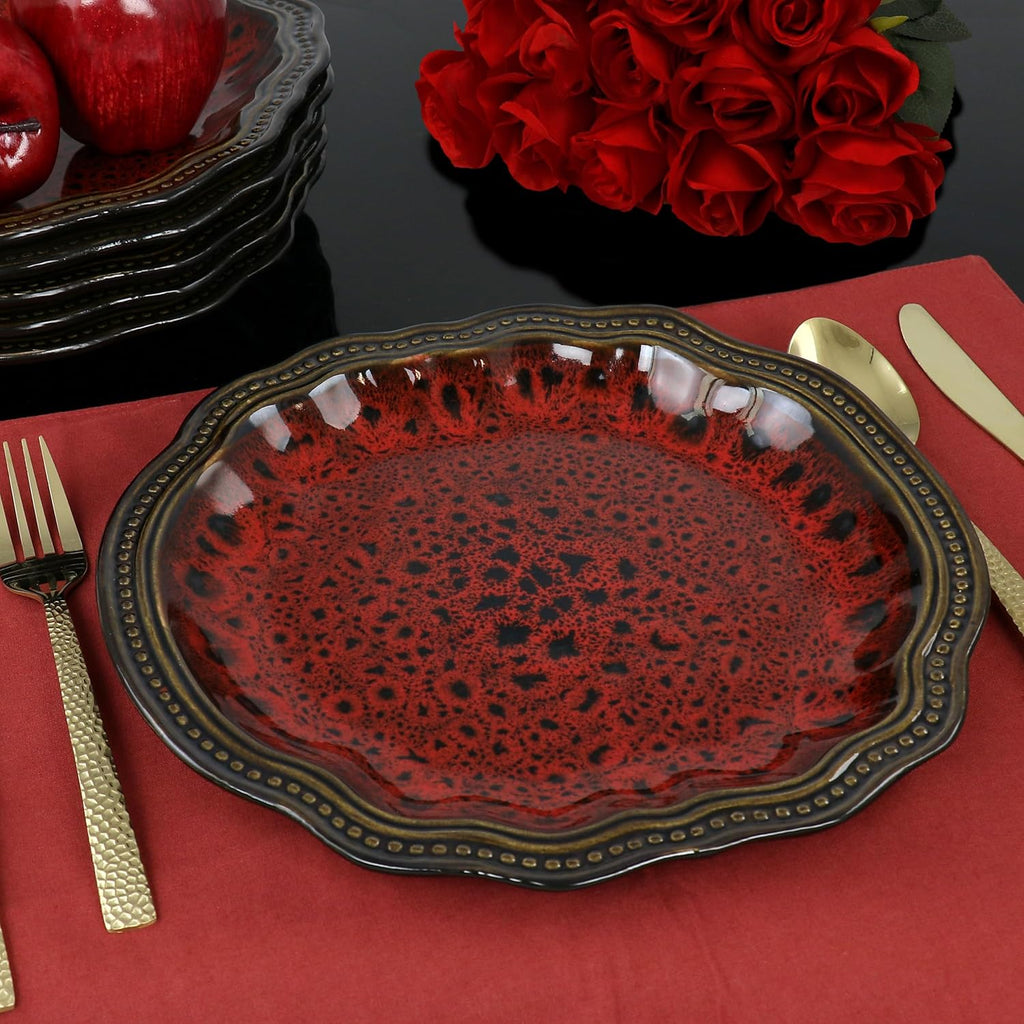 6 Piece Stoneware Dinner Plate Set Red D48888