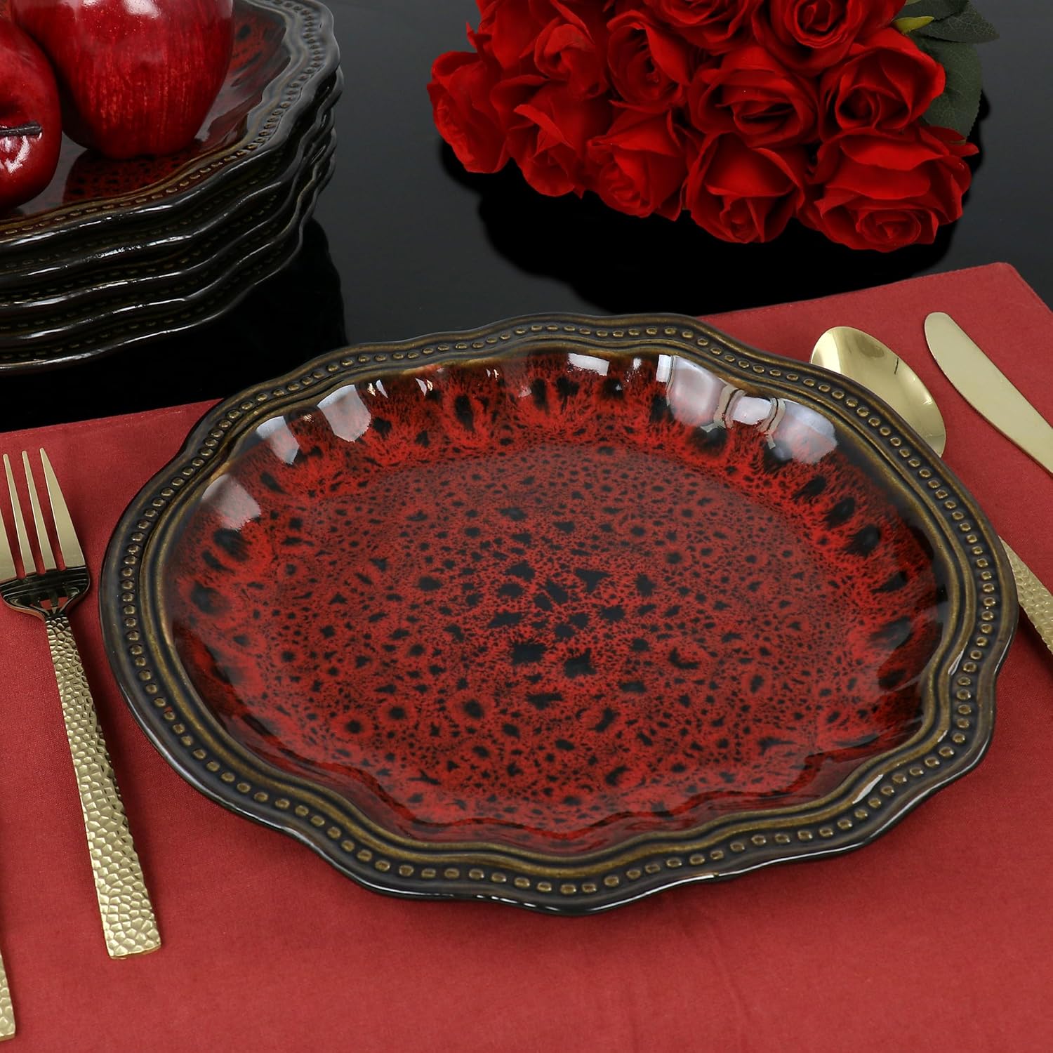 6 Piece Stoneware Dinner Plate Set Red D48888
