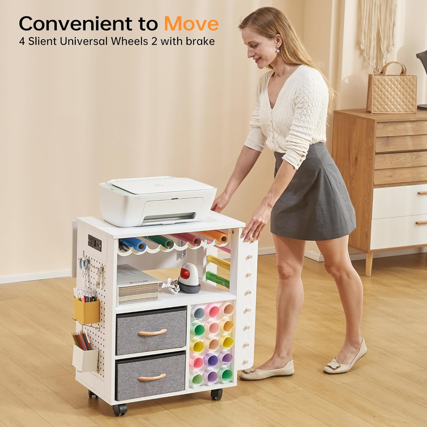 Rolling Craft Cart with Storage Table and Foldable Cabinets G97936