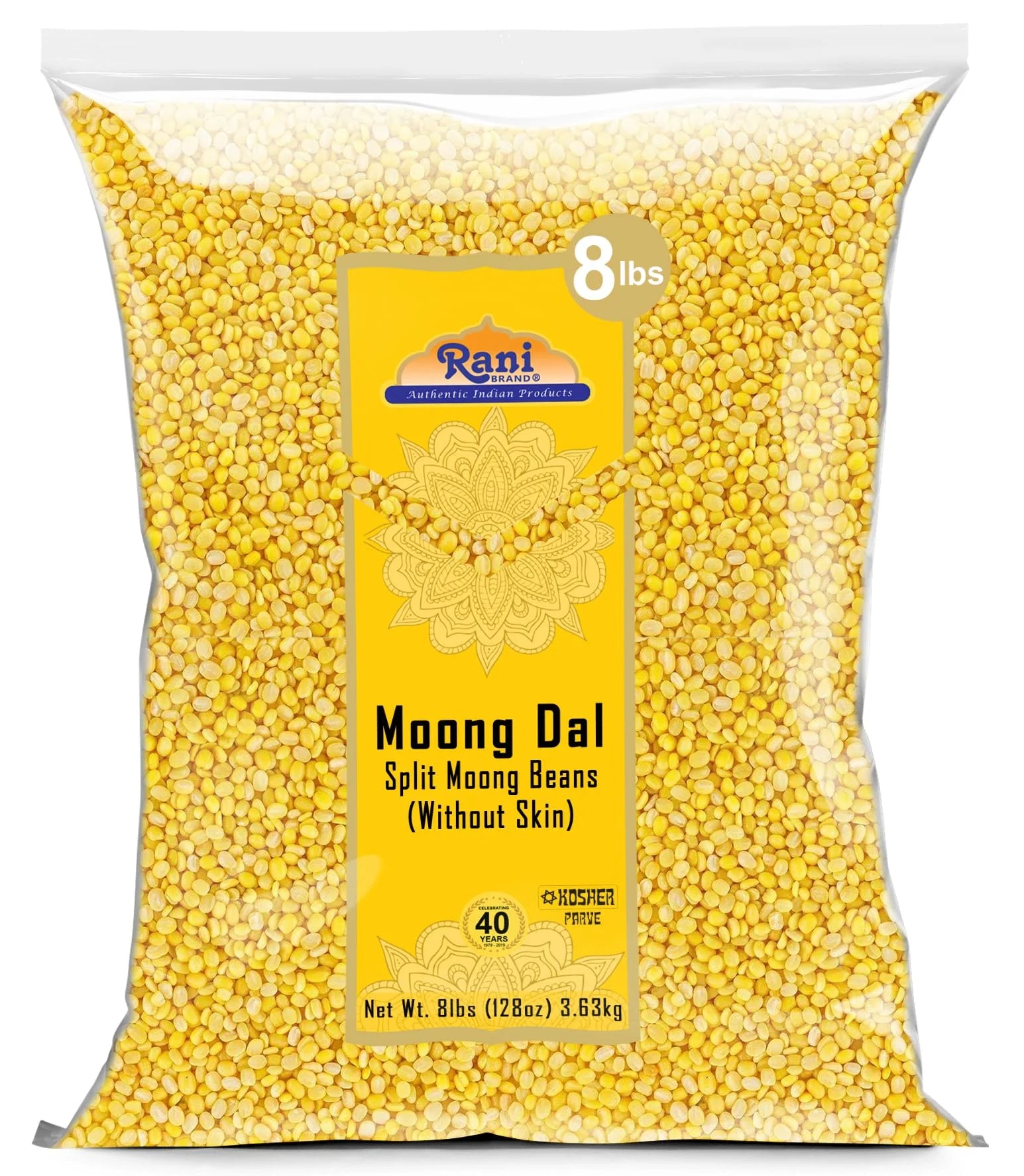 Moong Dal Split Mung Beans Without Skin Lentils 128oz 8lbs 3.63kg Bulk T135
