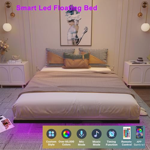 Queen Size Metal Platform Bed Frame with LED Lights A362