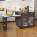 Extendable Kitchen Island on Wheels with Power Outlet and Storage Cabinet and Drawers Y8288