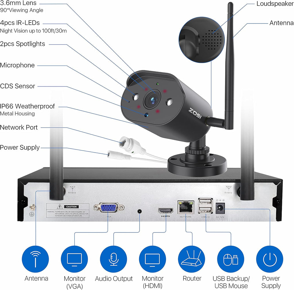 2K 8 Channel CCTV NVR with Hard Drive 1TB and 4pcs 1080P WiFi IP Camera A66816