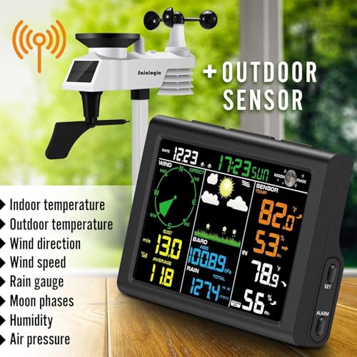 Black WiFi Weather Station with Outdoor Sensor, Rain Gauge, Wind Gauge C988383