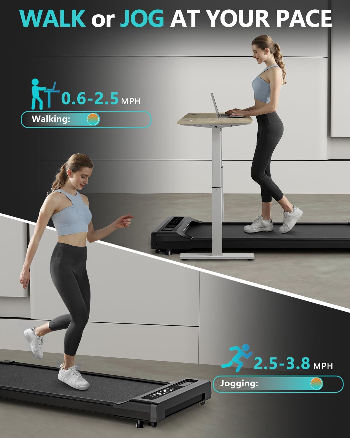 Under Desk Treadmill with Remote Control, 2 in 1 for Walking and Jogging, Portable, LED Display N3482