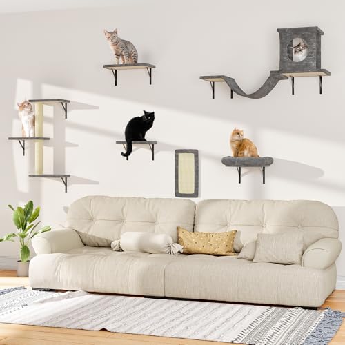 Black 7-in-1 Wall Mounted Cat Climber Set Y144