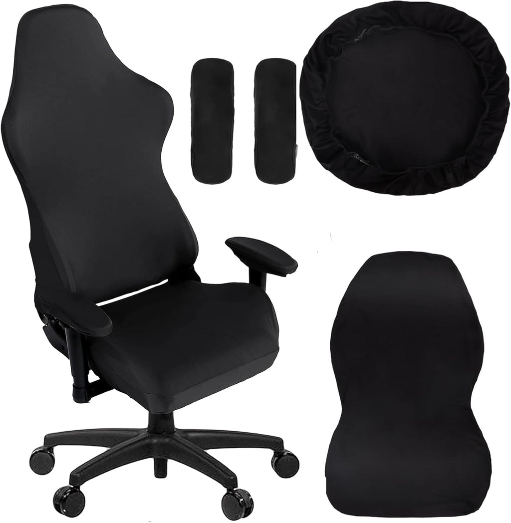 Black Stretchy Polyester Gaming Chair Cover Set of 4 M90744
