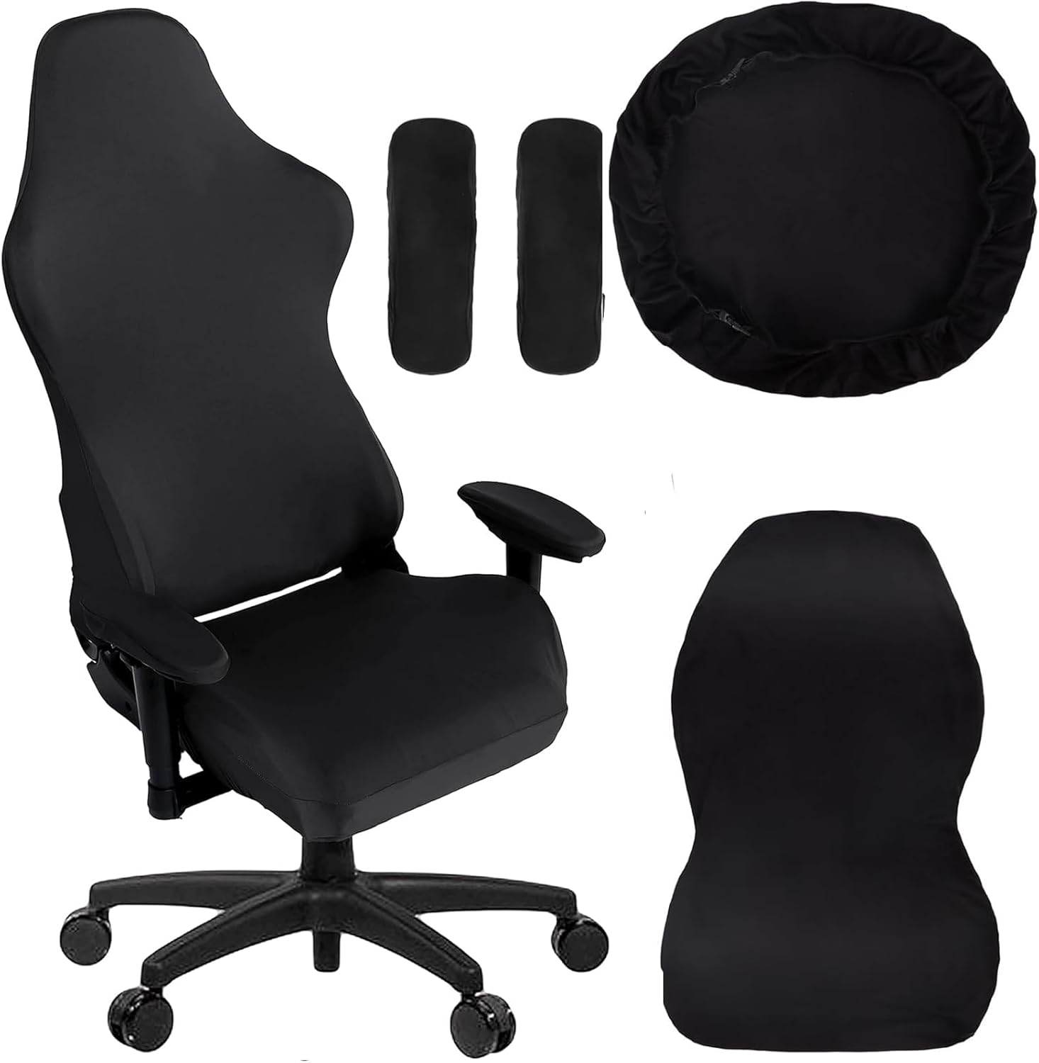 Black Stretchy Polyester Gaming Chair Cover Set of 4 M90744