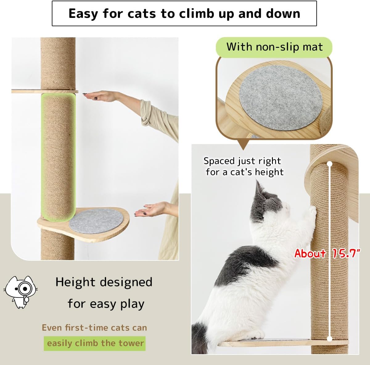 Cat Climbing Tower with Natural Sisal Rope Scratching Post D715743