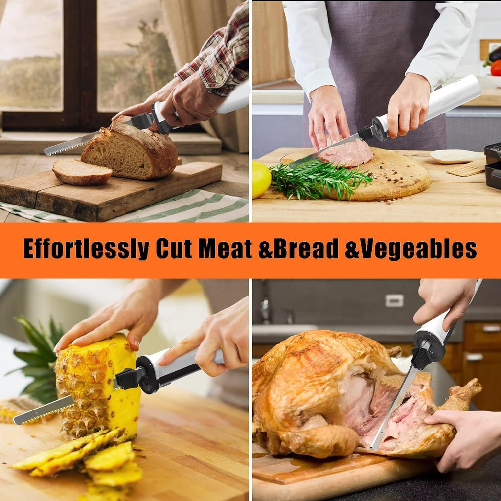Cordless Electric Meat Carving Knife with 2 Serrated 8” Stainless Steel Blades W84318