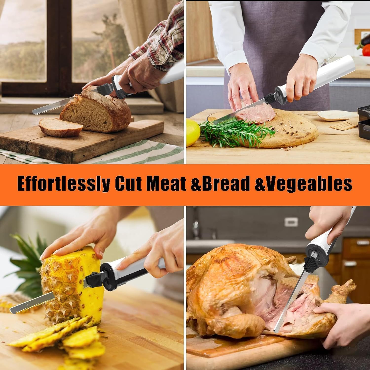 Cordless Electric Meat Carving Knife with 2 Serrated 8” Stainless Steel Blades W84318