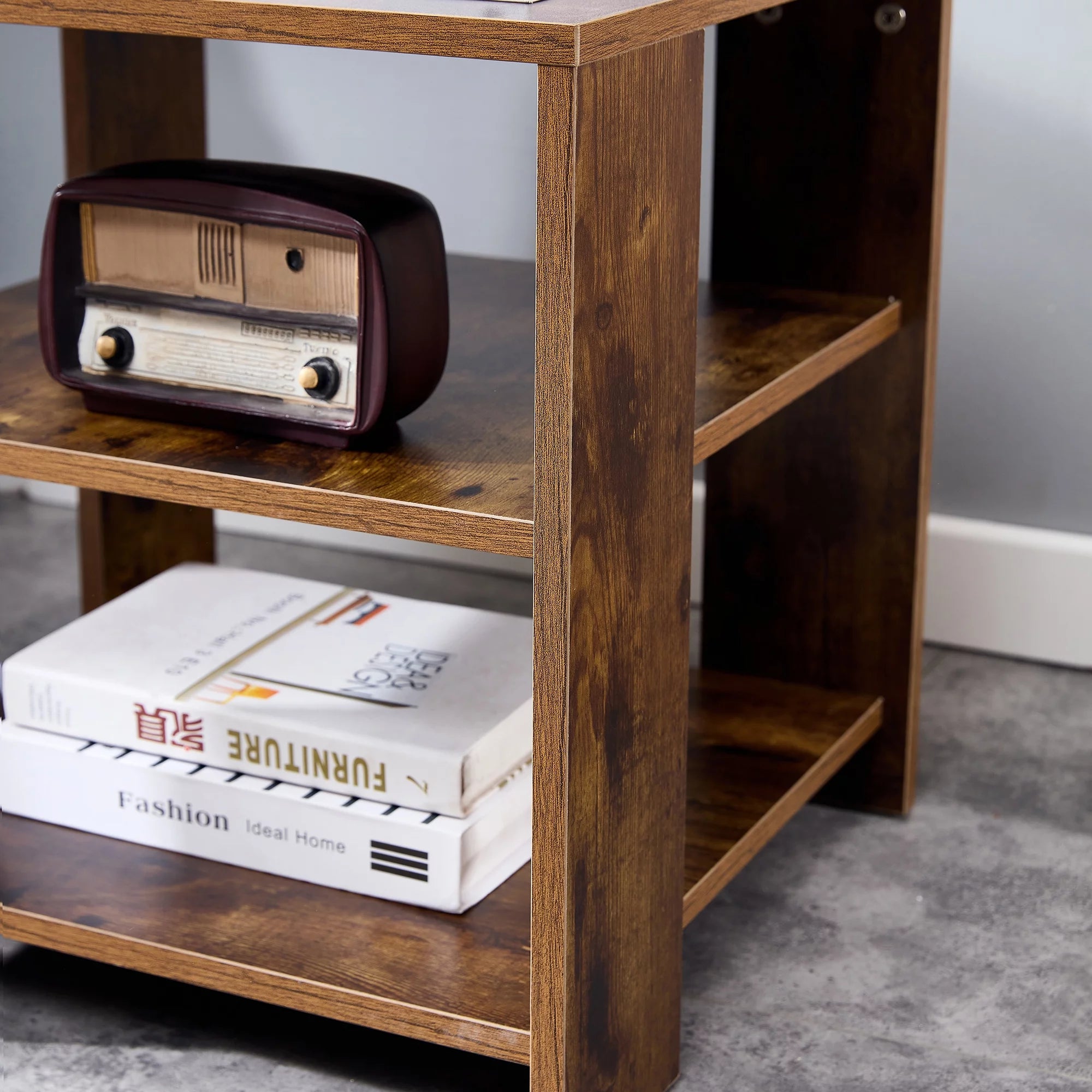 Brown Wood Small End Table with 2 Shelves L67313