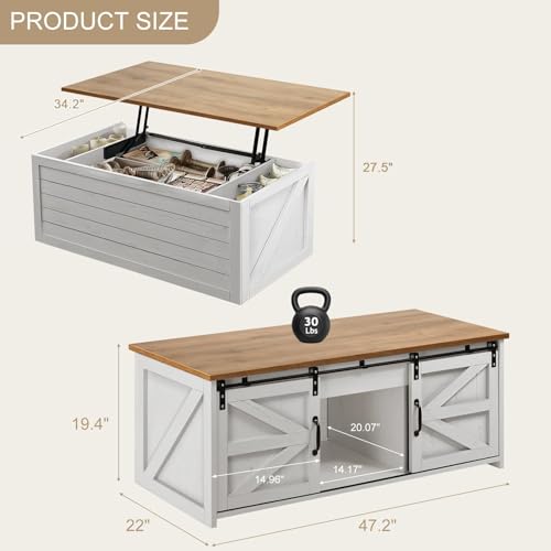 White 48 Inch Lift Top Coffee Table with Storage B597