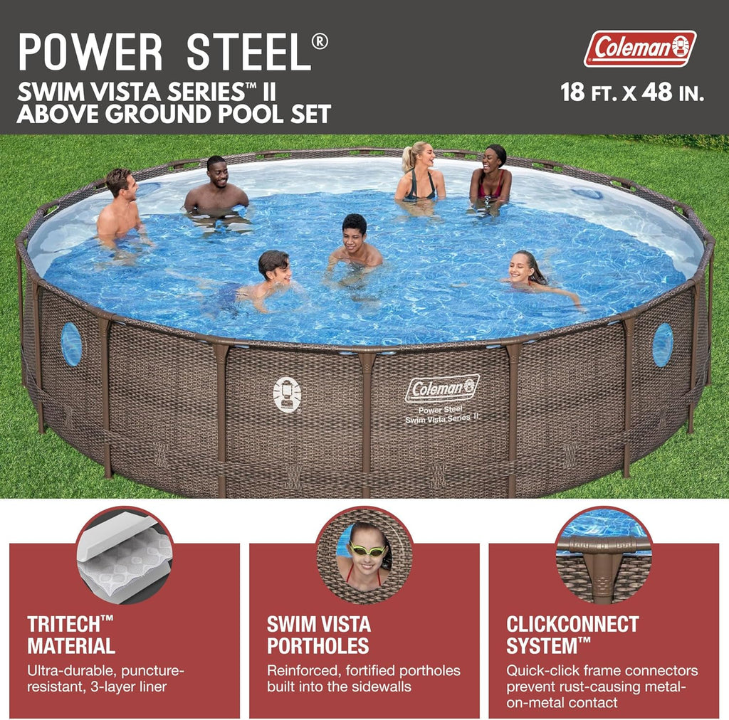 Brown 18' x 48" Above Ground Swimming Pool Set with Filter Pump and Ladder E20937