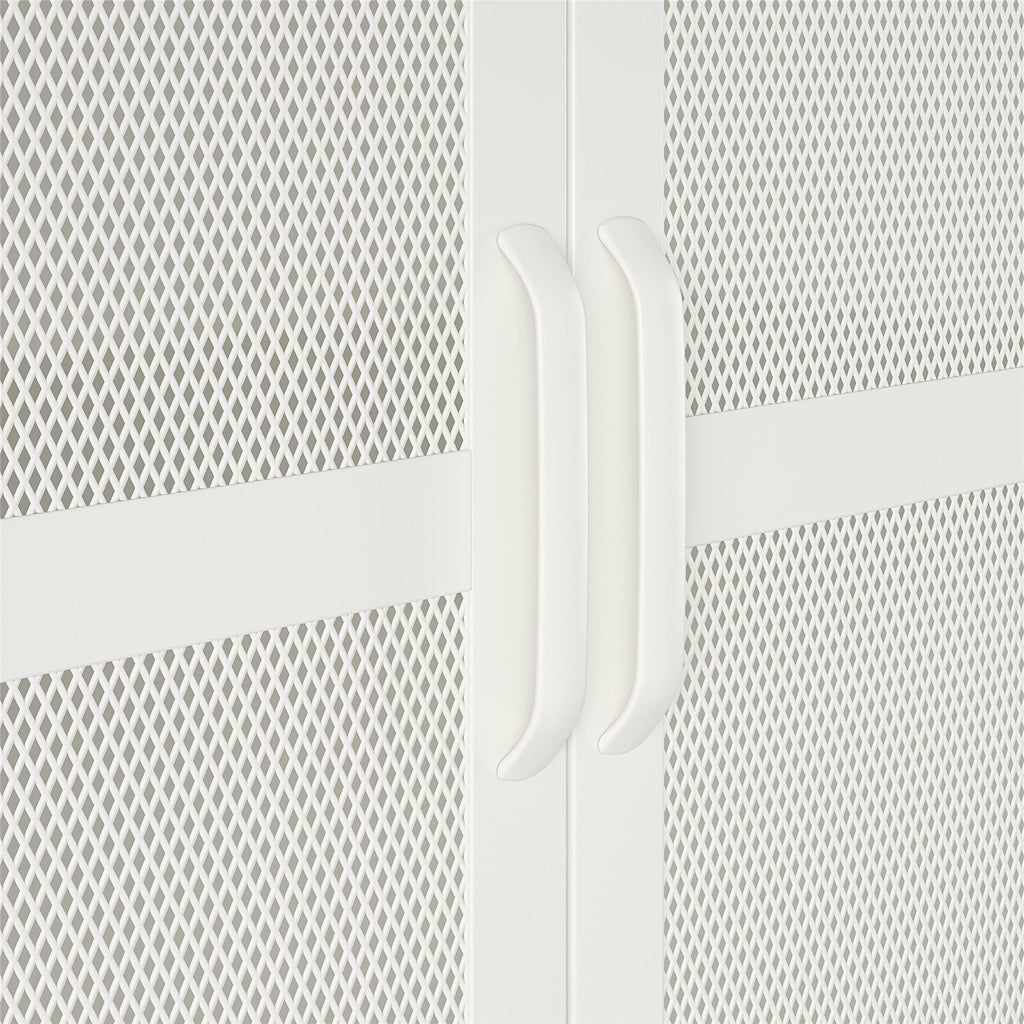 2 Door Tall Metal Locker Style Storage Cabinet with Mesh Metal Doors, Soft White V254