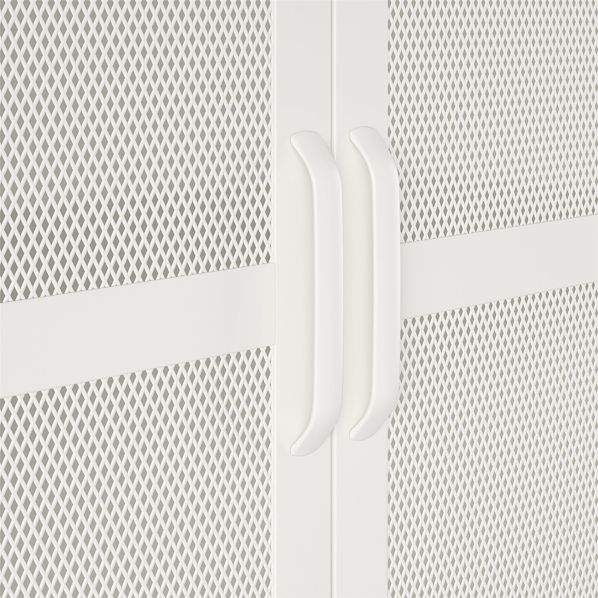 2 Door Tall Metal Locker Style Storage Cabinet with Mesh Metal Doors, Soft White V254