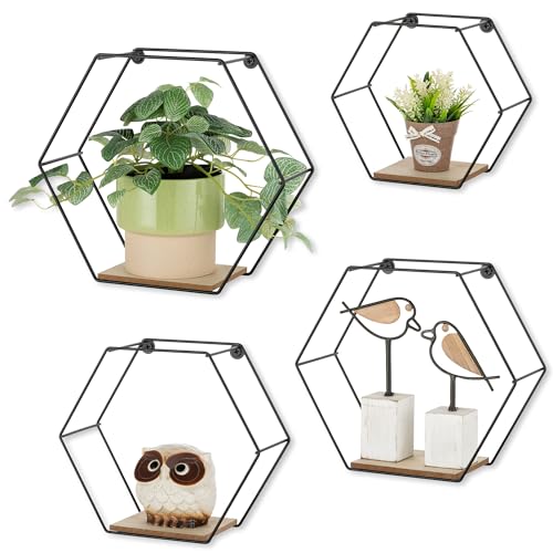Black Metal Hexagon Shelves Set of 4 Y207