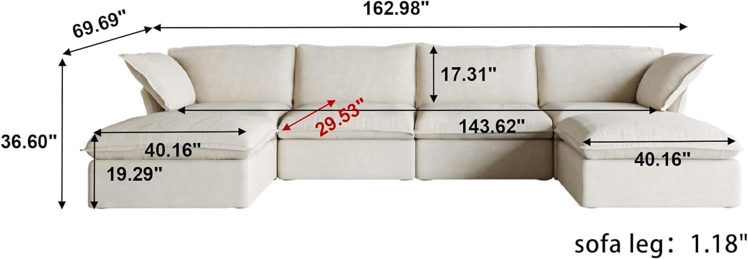 Beige U Shape Sectional Sofa with Ottomans H192961