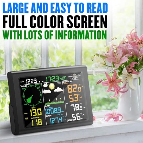 Black WiFi Weather Station with Outdoor Sensor, Rain Gauge, Wind Gauge C988383