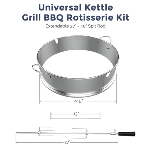 Silver Kettle Grill Rotisserie Ring Kit with Motor, Forks, Spit Rod S37503